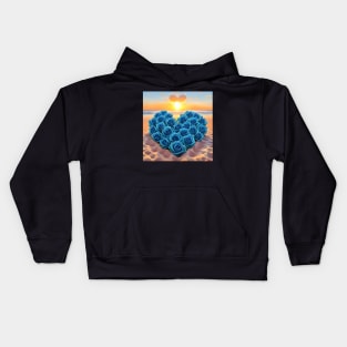 Hearts Of Love With Blue Roses At Sunset 5 Kids Hoodie